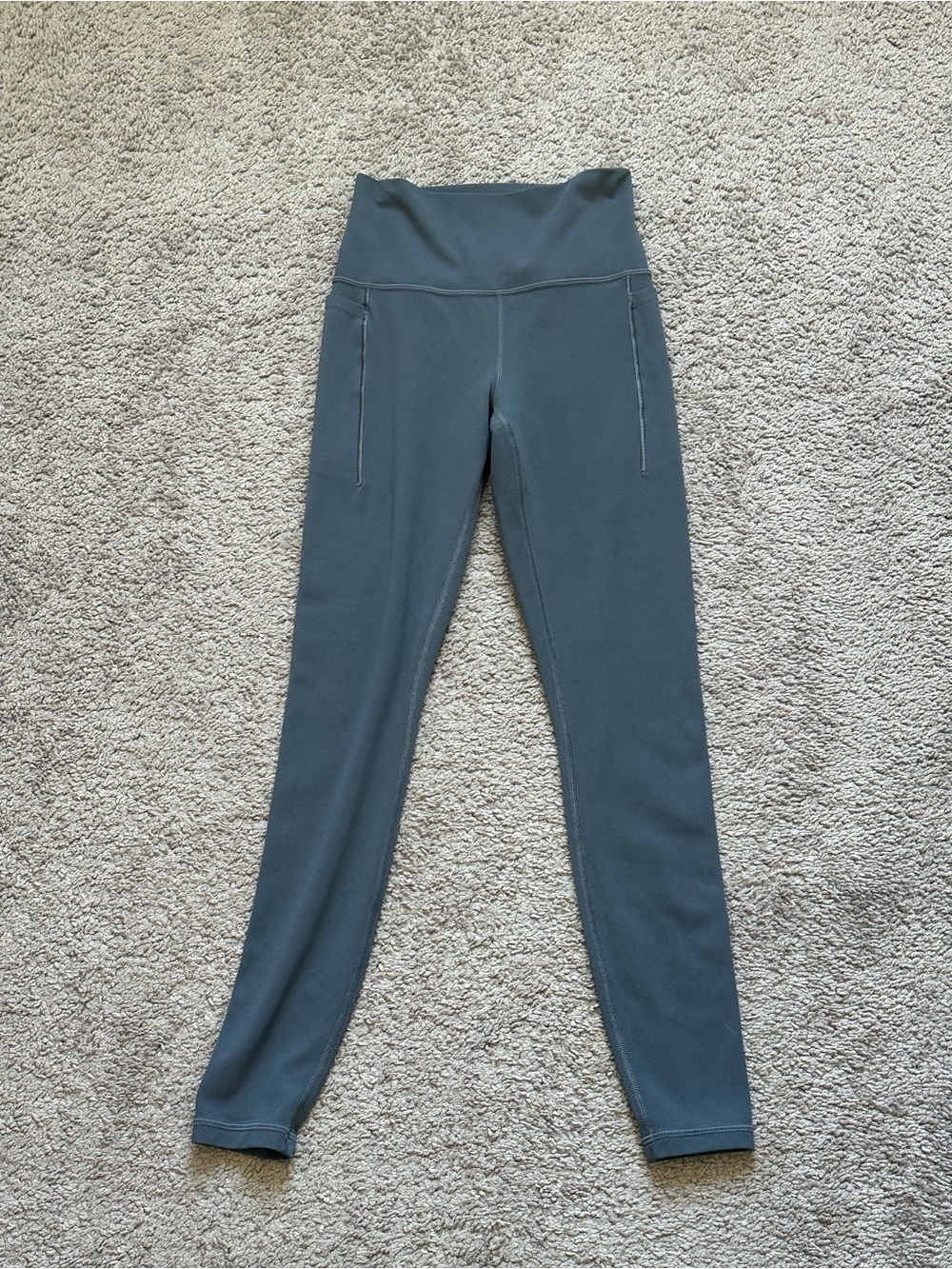 Athleta Transcend Stash Tight Leggings Gray Blue Slate High Rise Pockets Yoga XS